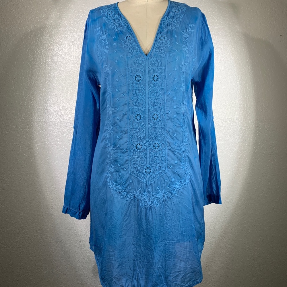 Johnny Was Eyelet Scotia Tunic in Sapphire M NWOT